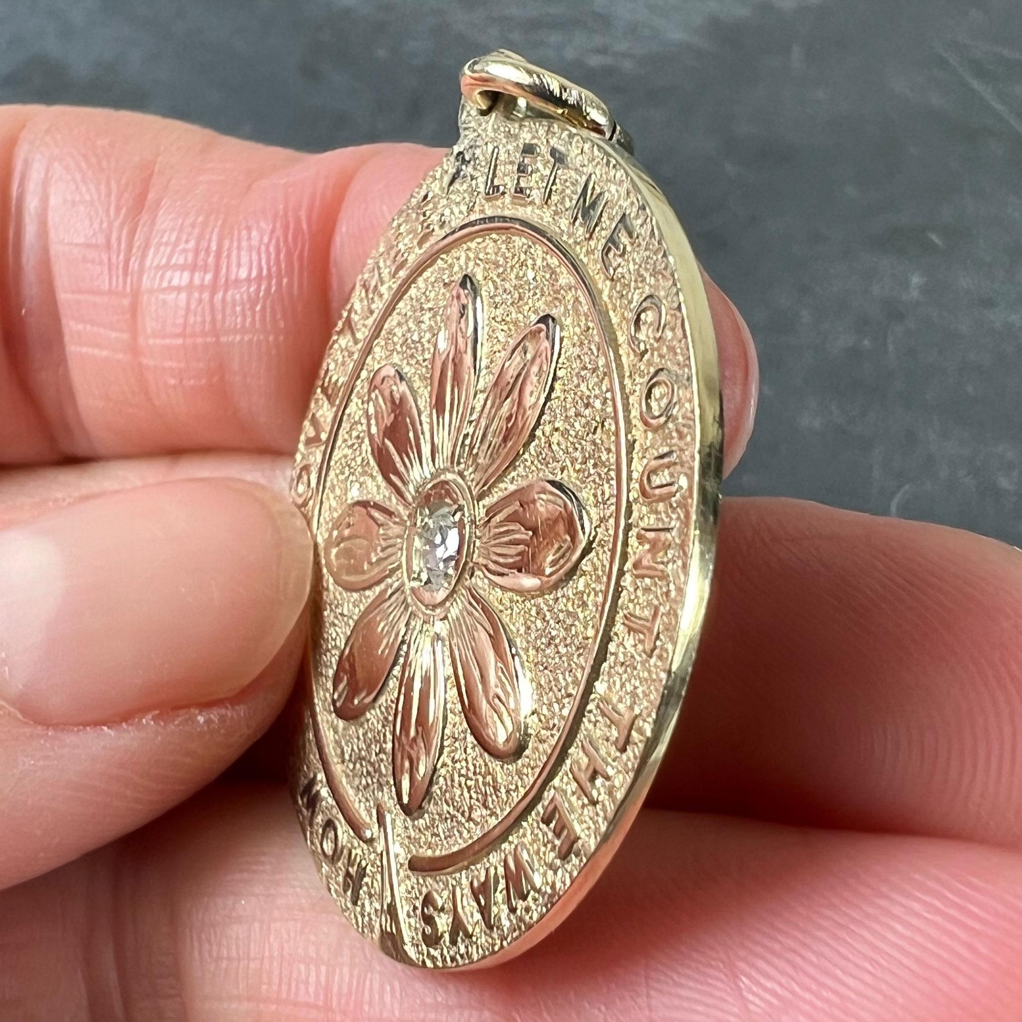 Merrin Let Me Count The Ways Daisy Pendentif d'amour en or jaune 14 carats et diamants en vente 2
