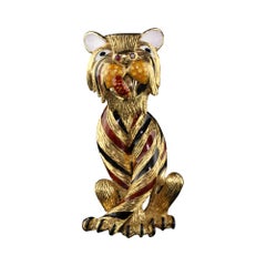 Merrin Vintage 18 Karat Yellow Gold Tiger Pin and Pendant