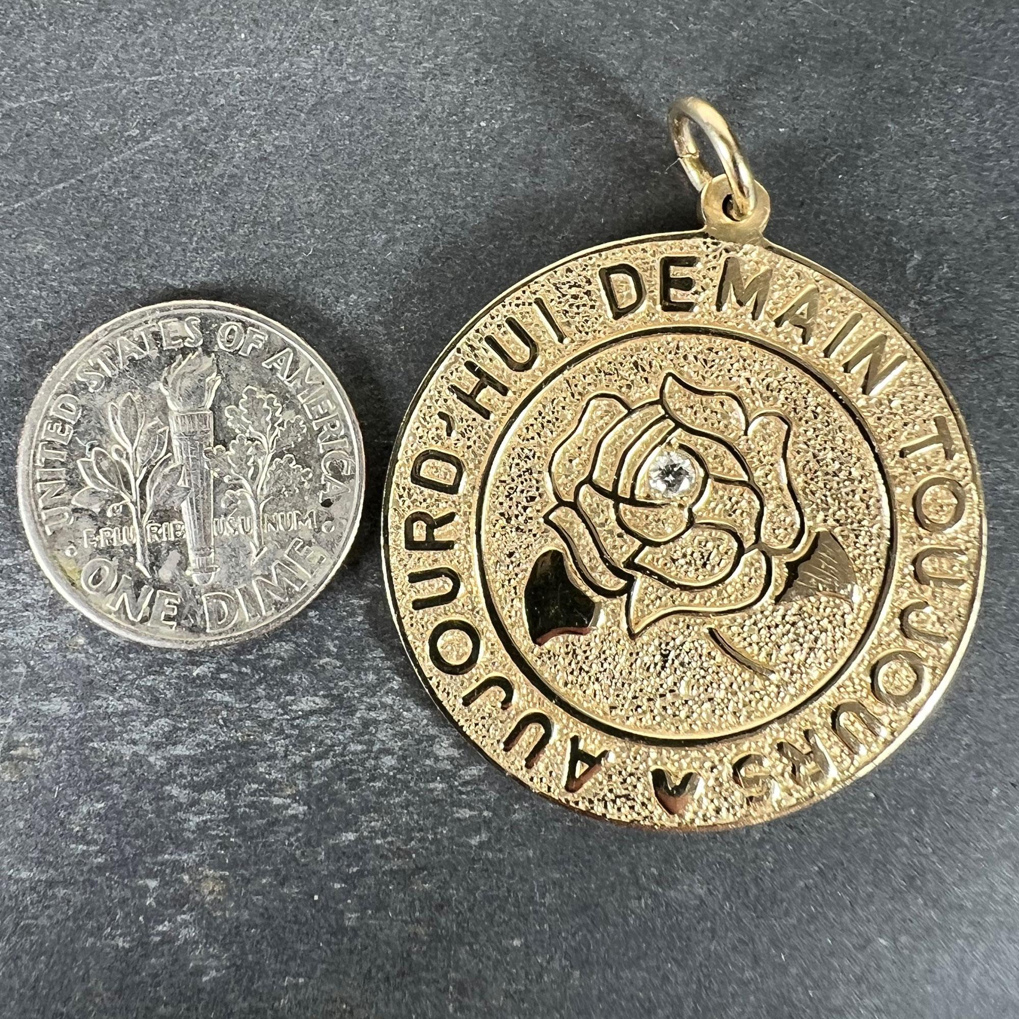 Colgante de Amor Merrin Hoy Mañana Siempre Rosa de Diamantes Oro Amarillo 14K en venta 5