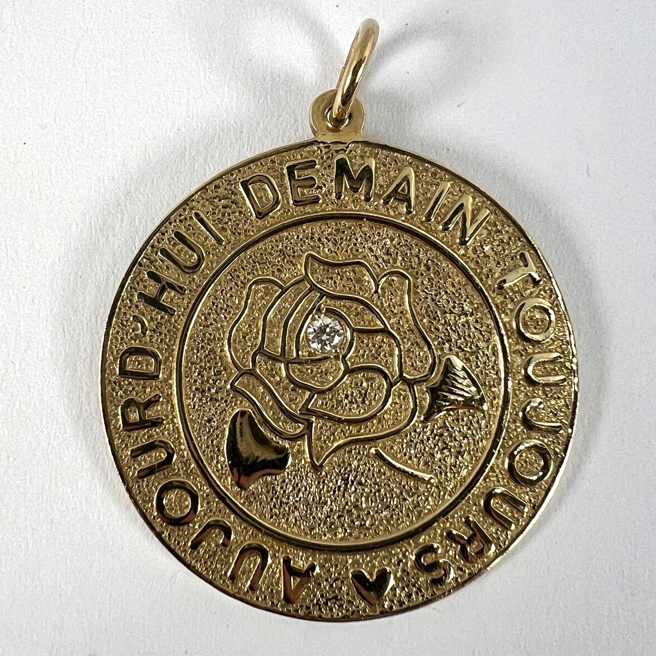 Colgante de Amor Merrin Hoy Mañana Siempre Rosa de Diamantes Oro Amarillo 14K en venta 6