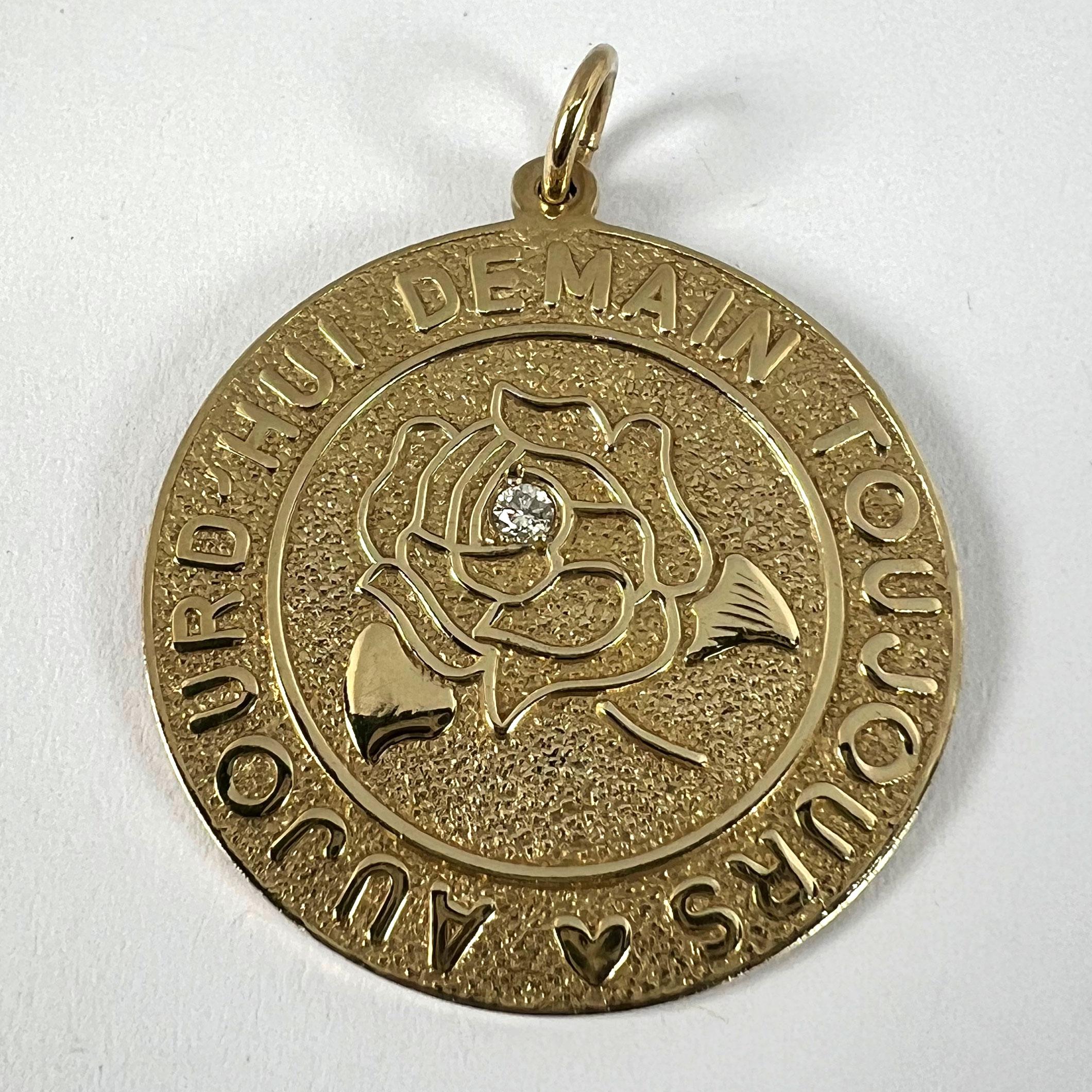 Colgante de Amor Merrin Hoy Mañana Siempre Rosa de Diamantes Oro Amarillo 14K en venta 7