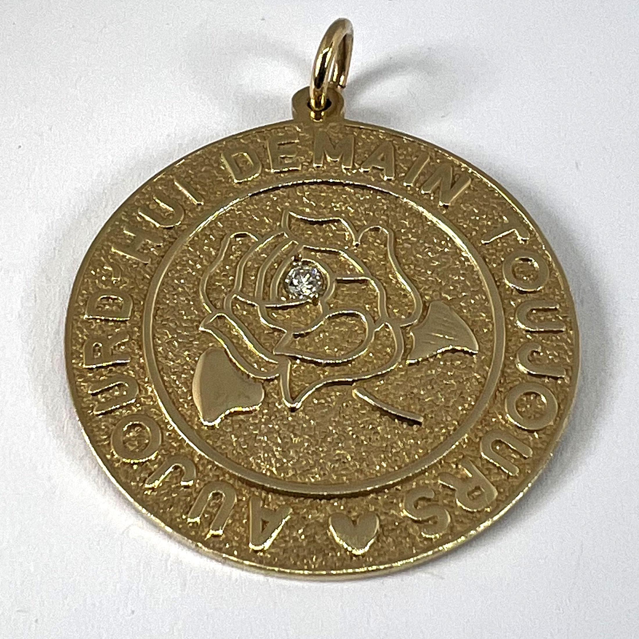 Colgante de Amor Merrin Hoy Mañana Siempre Rosa de Diamantes Oro Amarillo 14K en venta 8