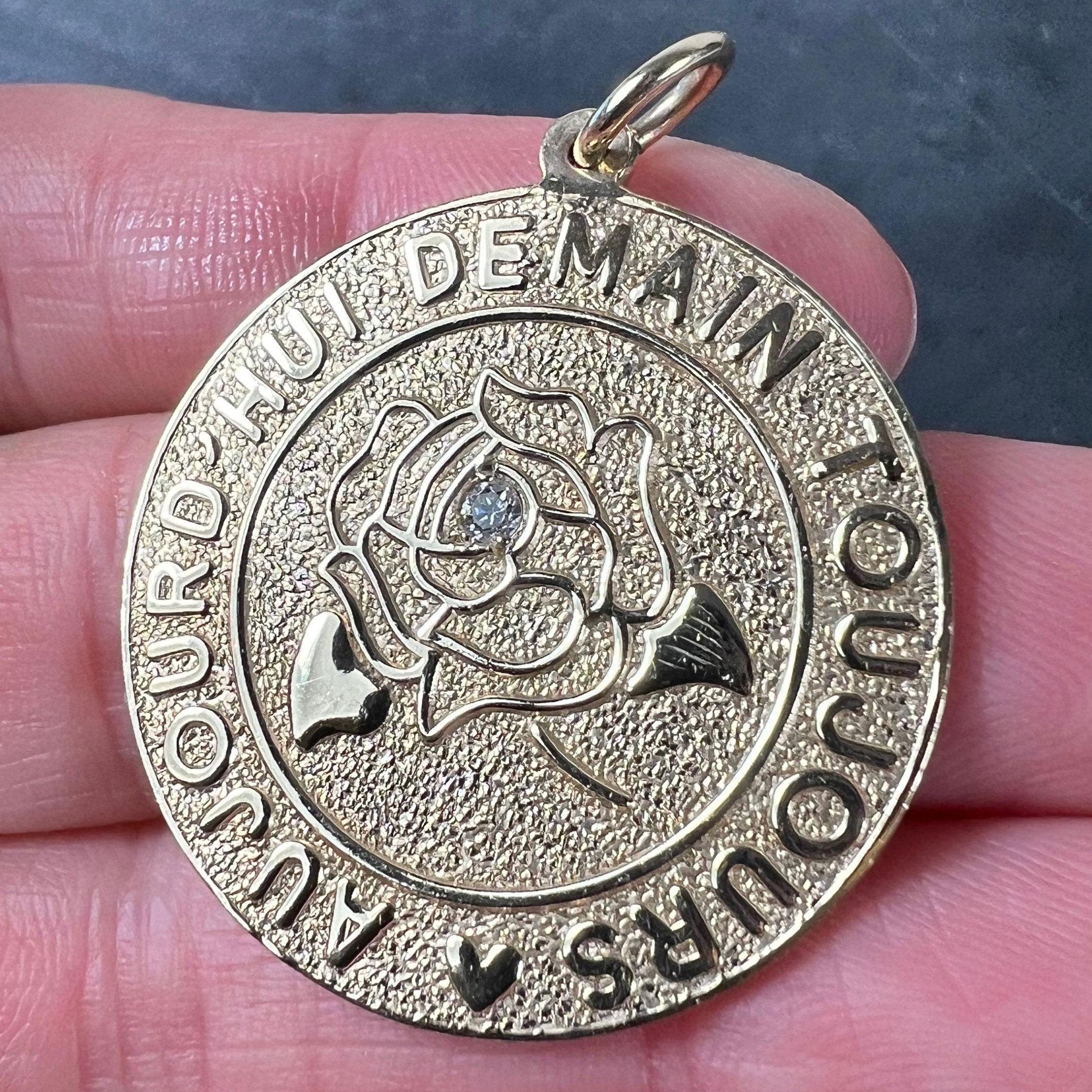 De las mujeres Colgante de Amor Merrin Hoy Mañana Siempre Rosa de Diamantes Oro Amarillo 14K en venta