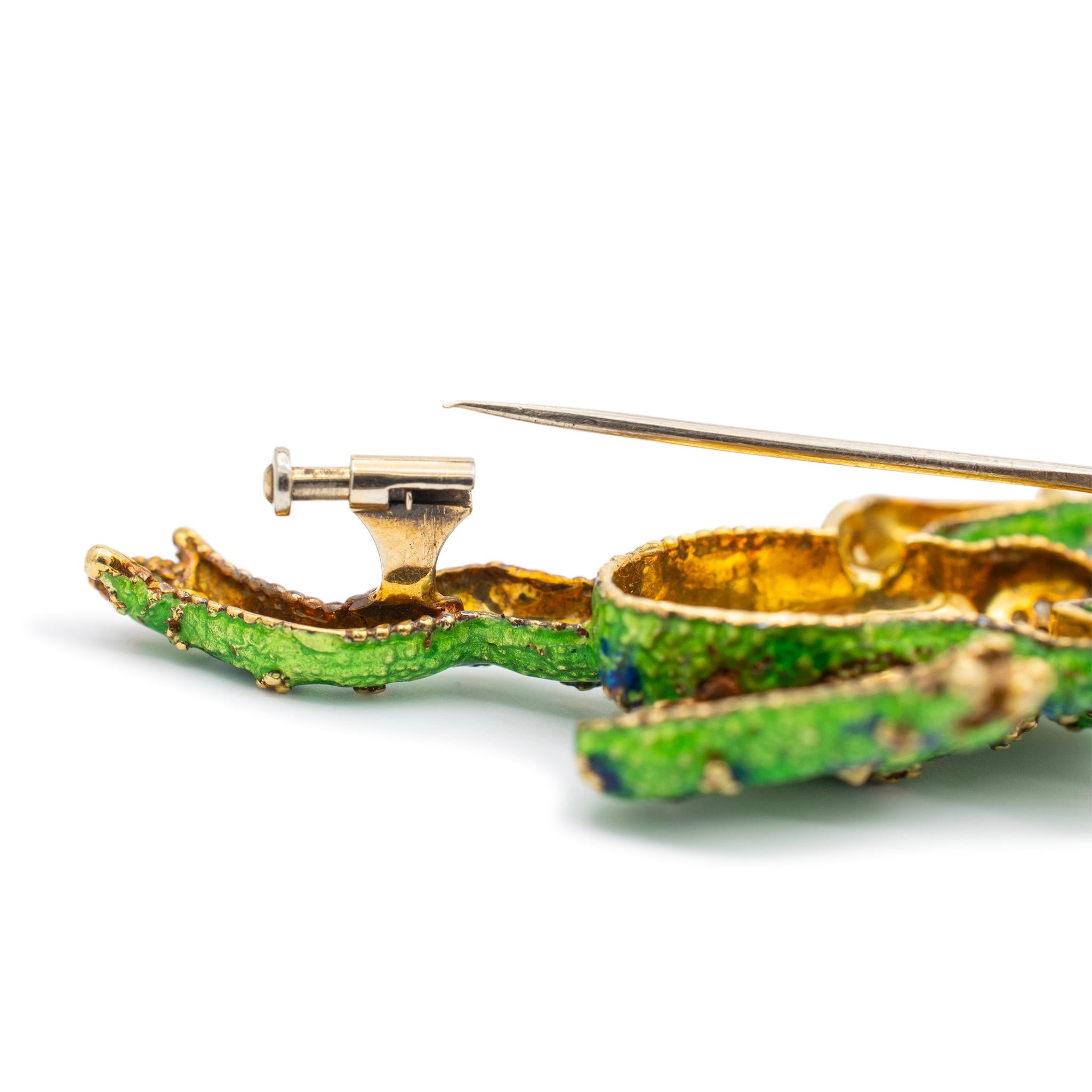 Women's or Men's Merrin Vintage 18K Yellow Gold Ruby & Diamond Frog Enamel Brooch / Pin For Sale