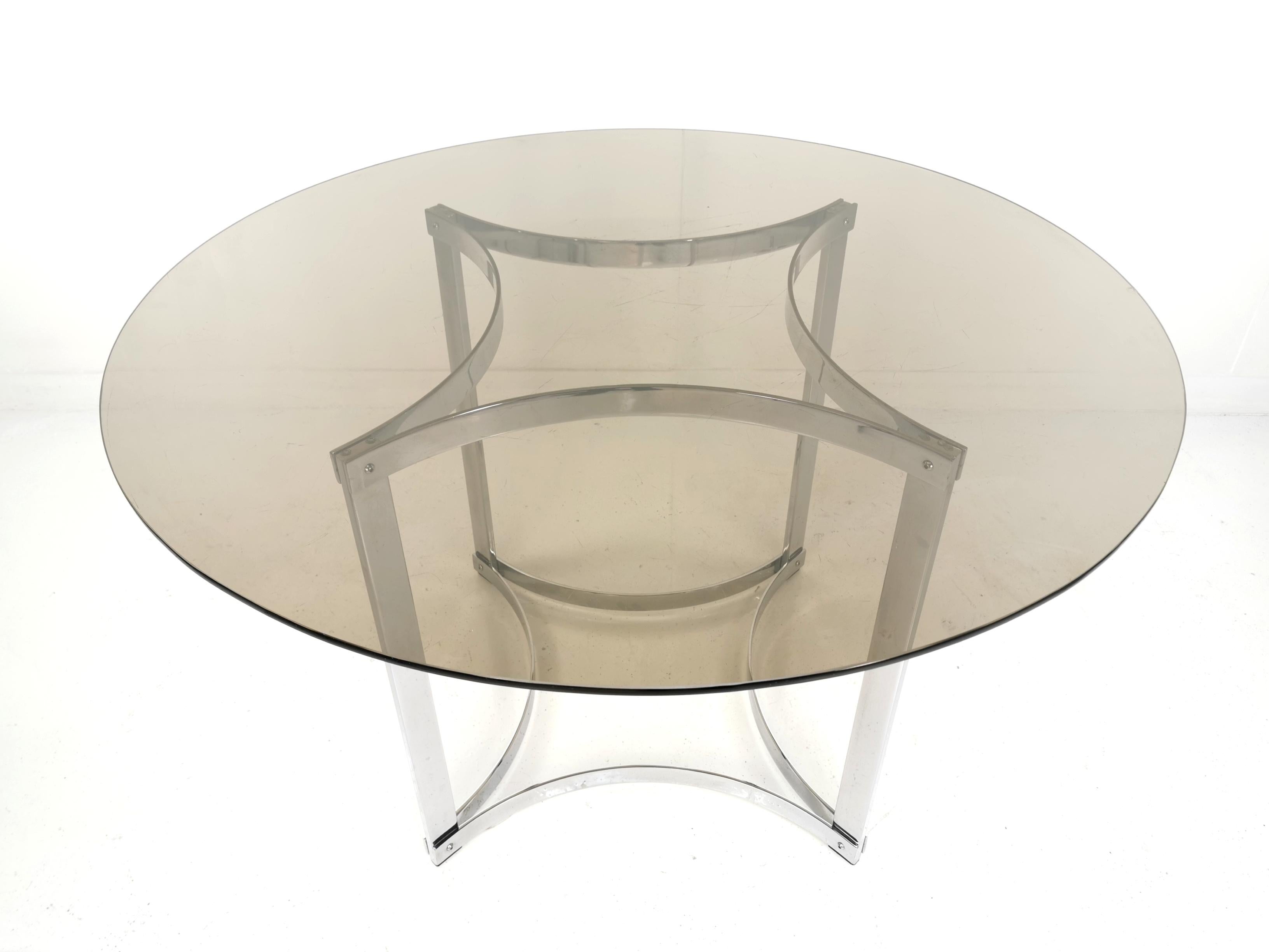 Mid-Century Modern Merrow Associates Chrome Base and Glass Top Dining Table by Richard Young