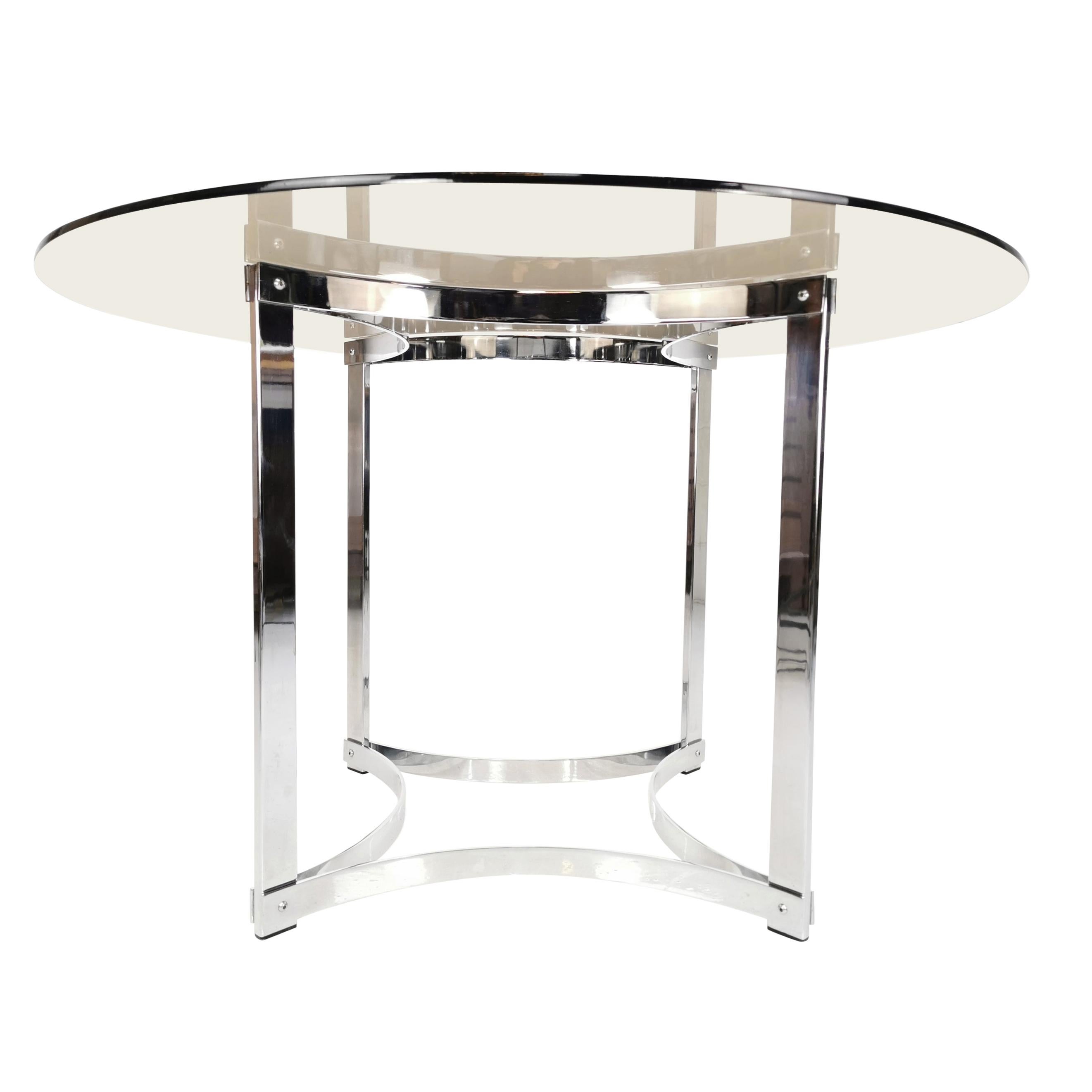 Merrow Associates Chrome Base and Glass Top Dining Table by Richard Young