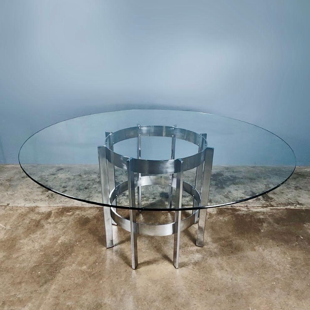 Table de salle à manger The Preece de Merrow Associates en verre chromé 378g Richard Young Excellent état - En vente à Cambridge, GB
