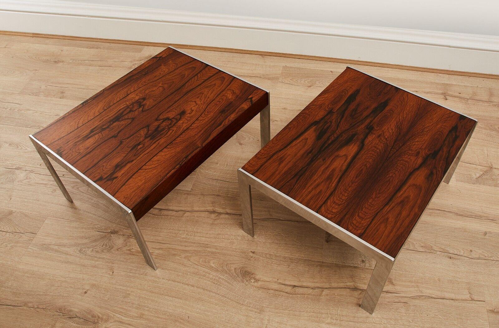 Mid-Century Modern Merrow Associates Rosewood and Chrome Side Tables, 1970s