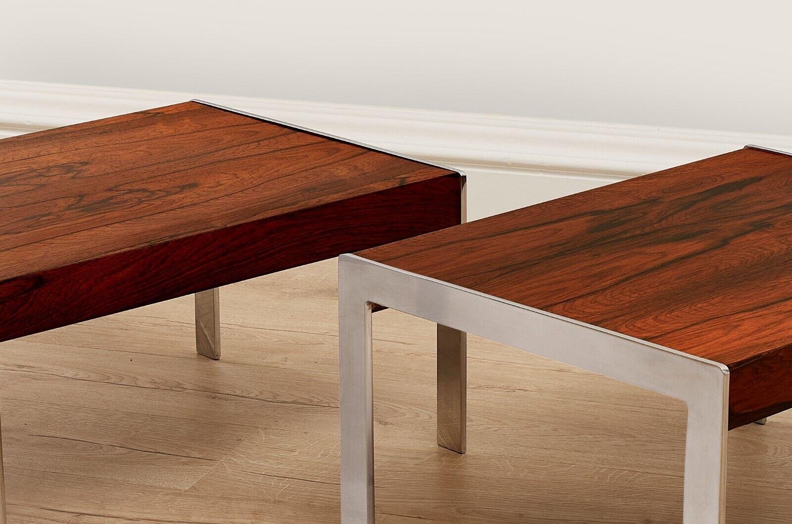 British Merrow Associates Rosewood and Chrome Side Tables, 1970s