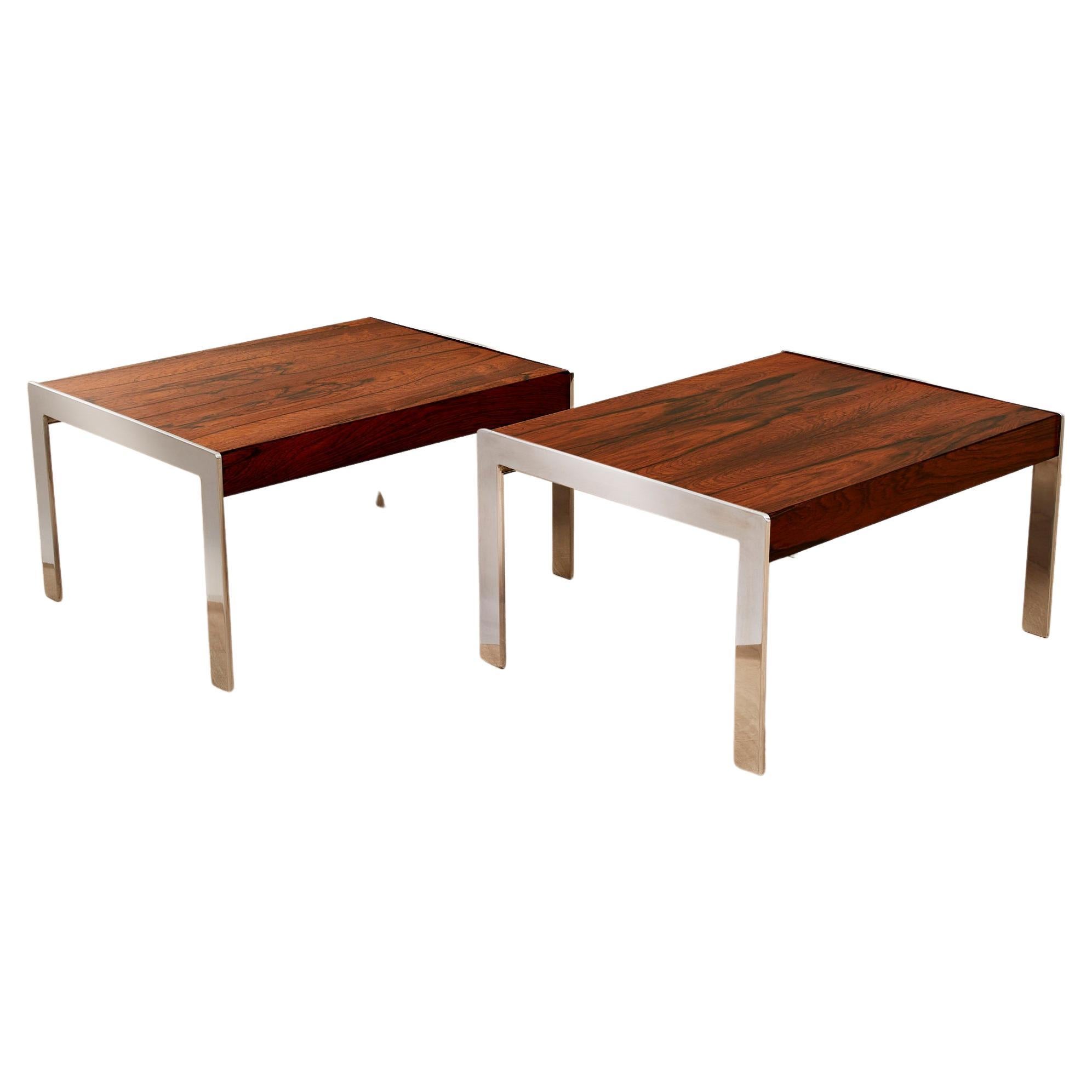 Merrow Associates Rosewood and Chrome Side Tables, 1970s