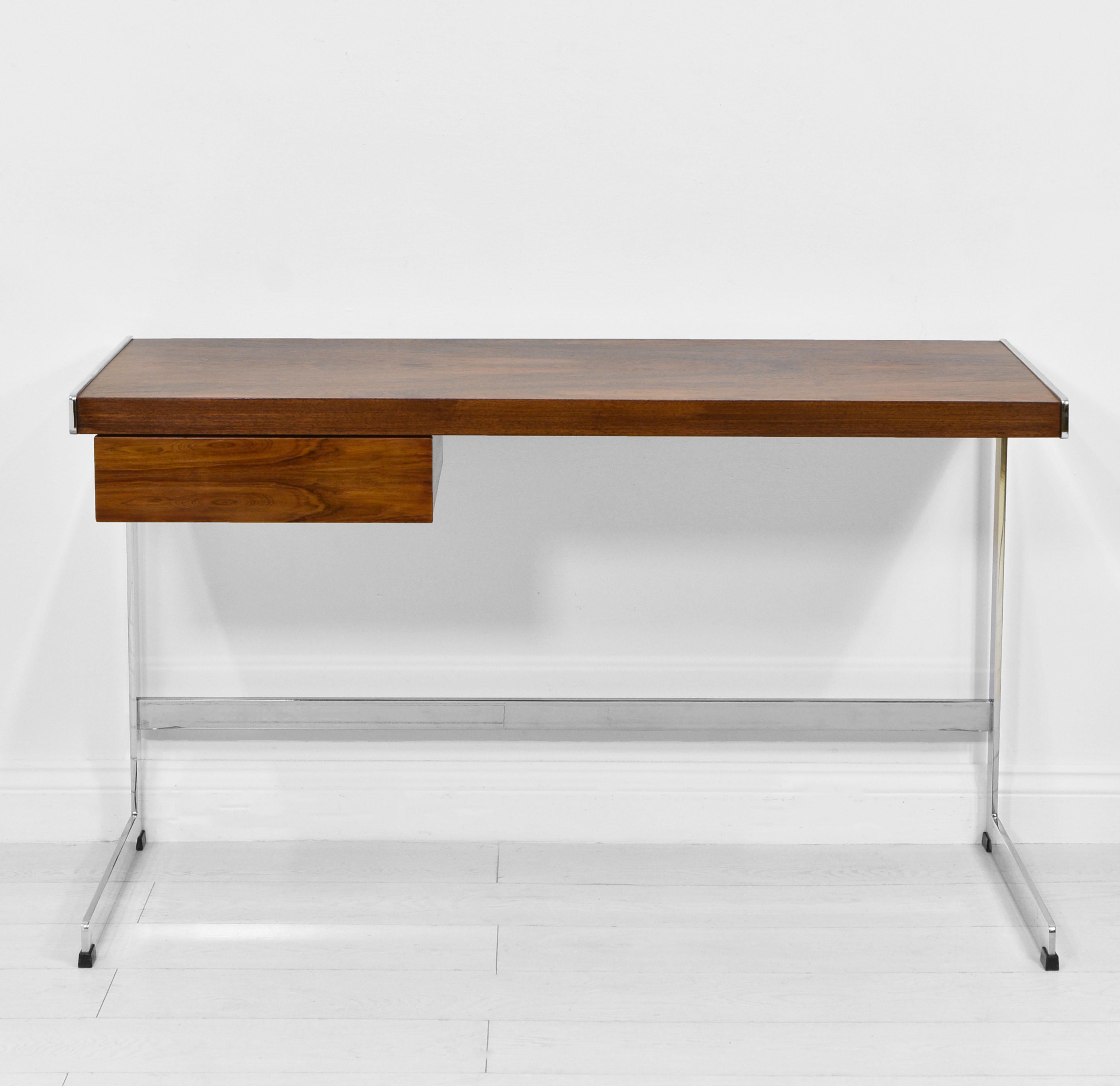 Merrow Associates Rosewood & Chrome Mid-Century Desk In Good Condition In Norwich, GB