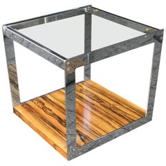 Merrow Associates Rosewood Glass and Chrome Side Table