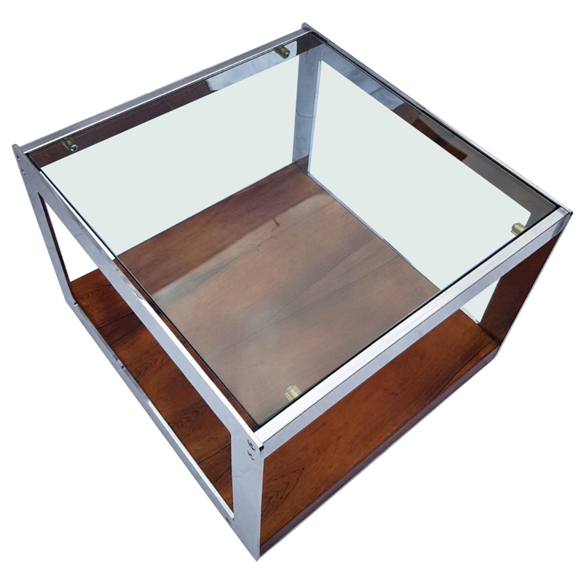 Merrow Associates Rosewood and Chrome Side Table by Richard Young, 1970s