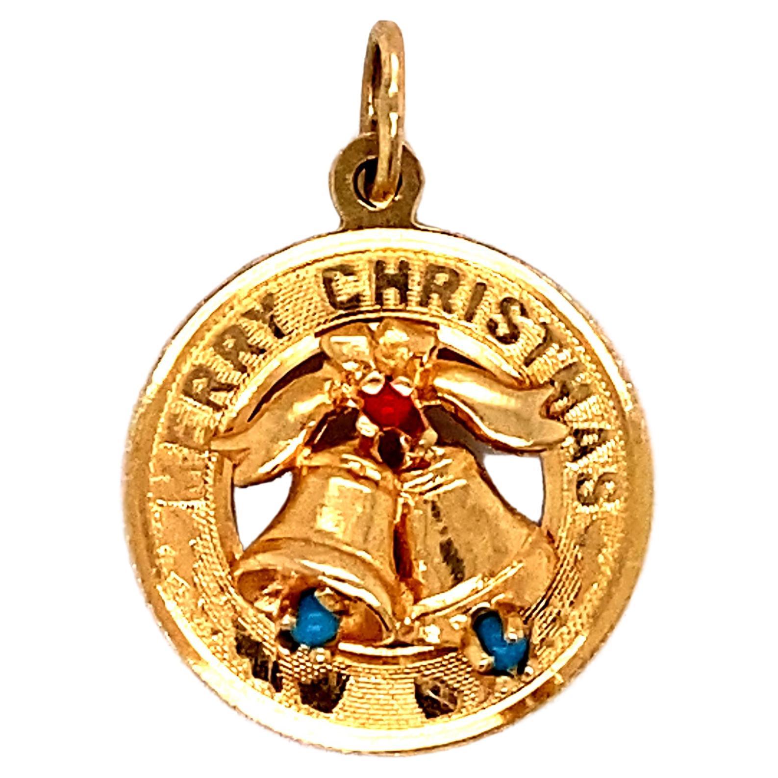 Merry Christmas Bell Charm in 14 Karat Gold