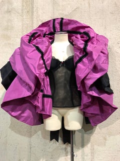 Merry Widow Corselet W/ Pink & Black Silk Taffeta Ruffles W/ Ribbon Tie