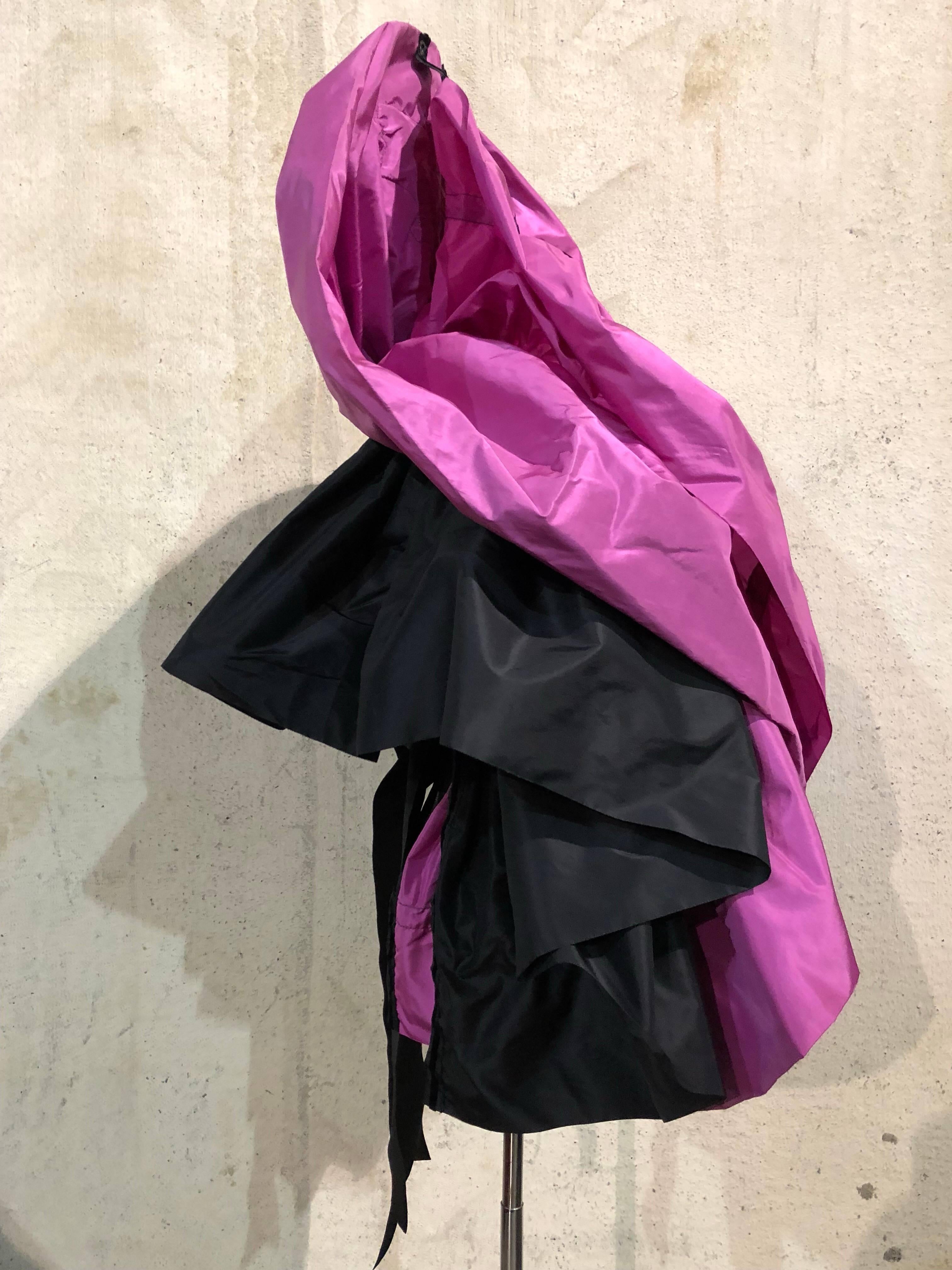  Merry Widow Corselet W/ Pink & Black Silk Taffeta Ruffles W/ Ribbon Tie In Excellent Condition In Gresham, OR