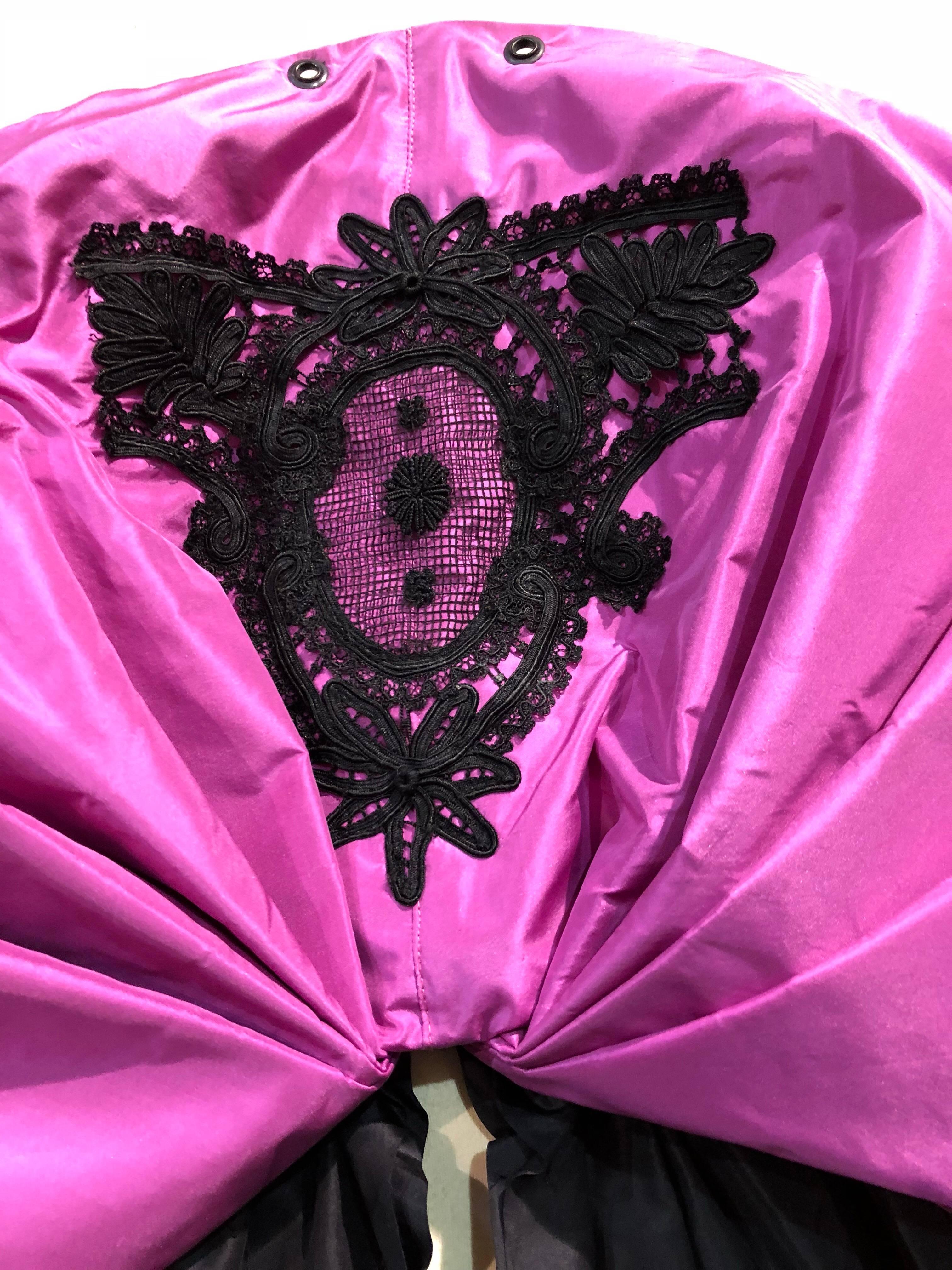 Women's  Merry Widow Corselet W/ Pink & Black Silk Taffeta Ruffles W/ Ribbon Tie