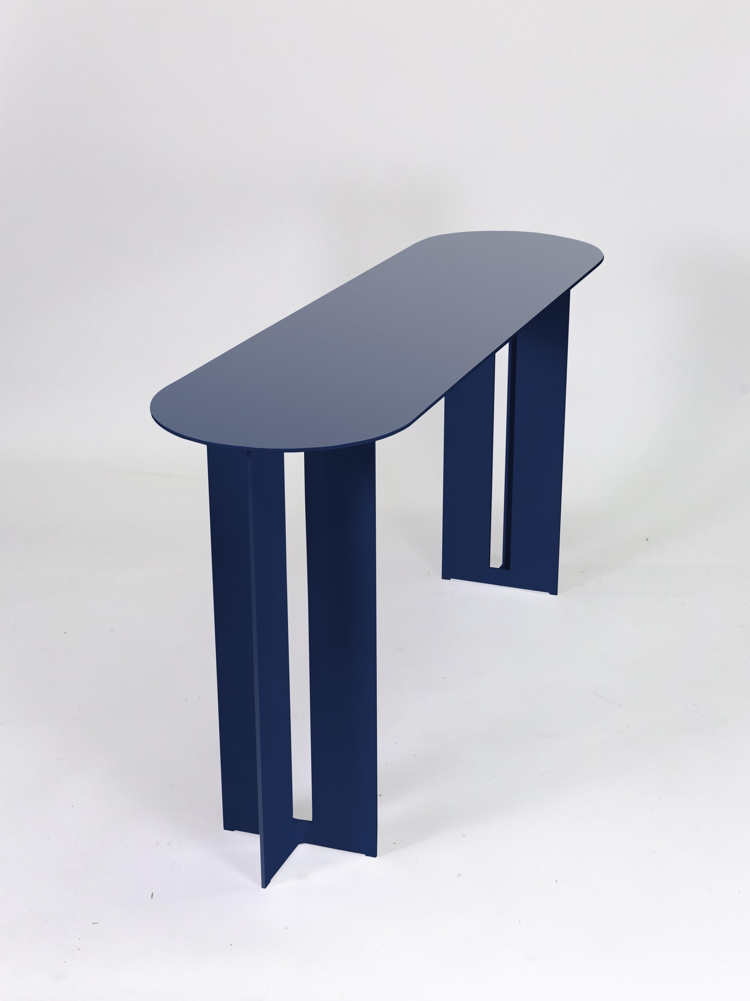 Modern Mers Console Table in Pacific Blue Aluminum  For Sale