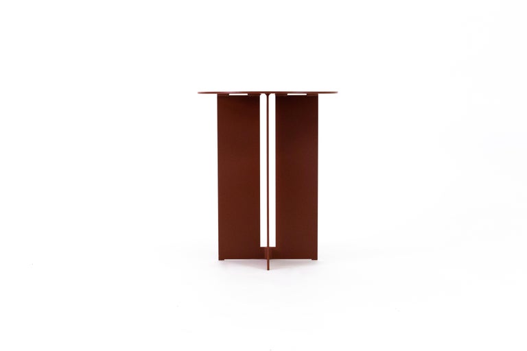 The Mers side table is fabricated from solid aluminum with powdercoat finish. It is suitable for use indoors and out. 

Shown in aluminum with Burgundy powdercoat finish.

Custom sizing and powdercoat color available.

Overall dimensions: 18