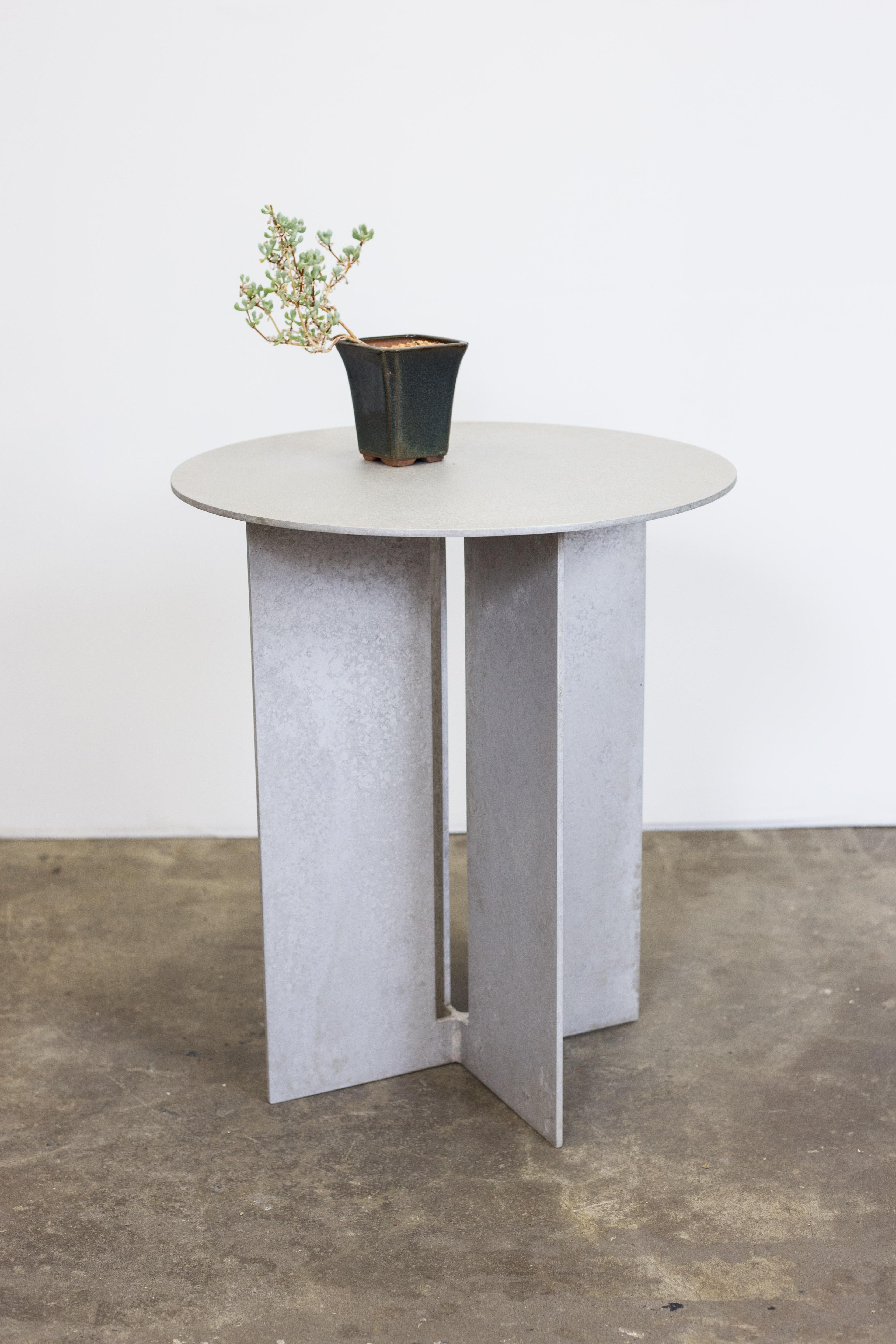 Patinated Mers Side Table in Salt Pack Aluminum For Sale