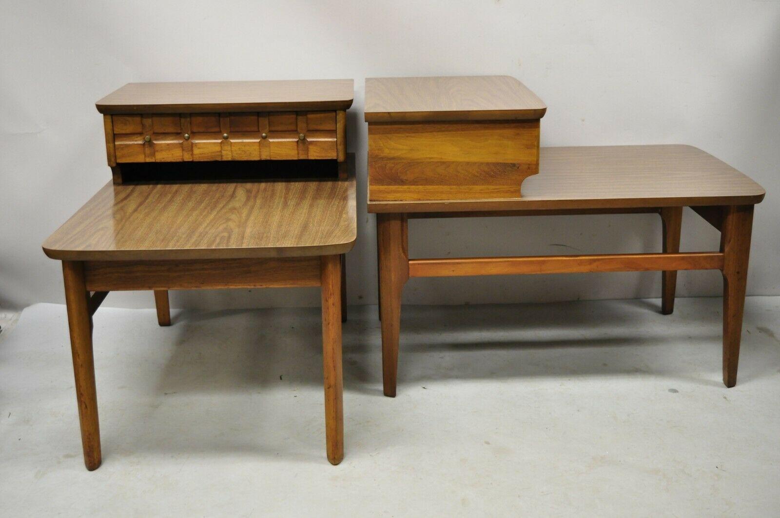 American Mersman Mid Century Modern Walnut and Laminate Step Side End Tables - a Pair For Sale