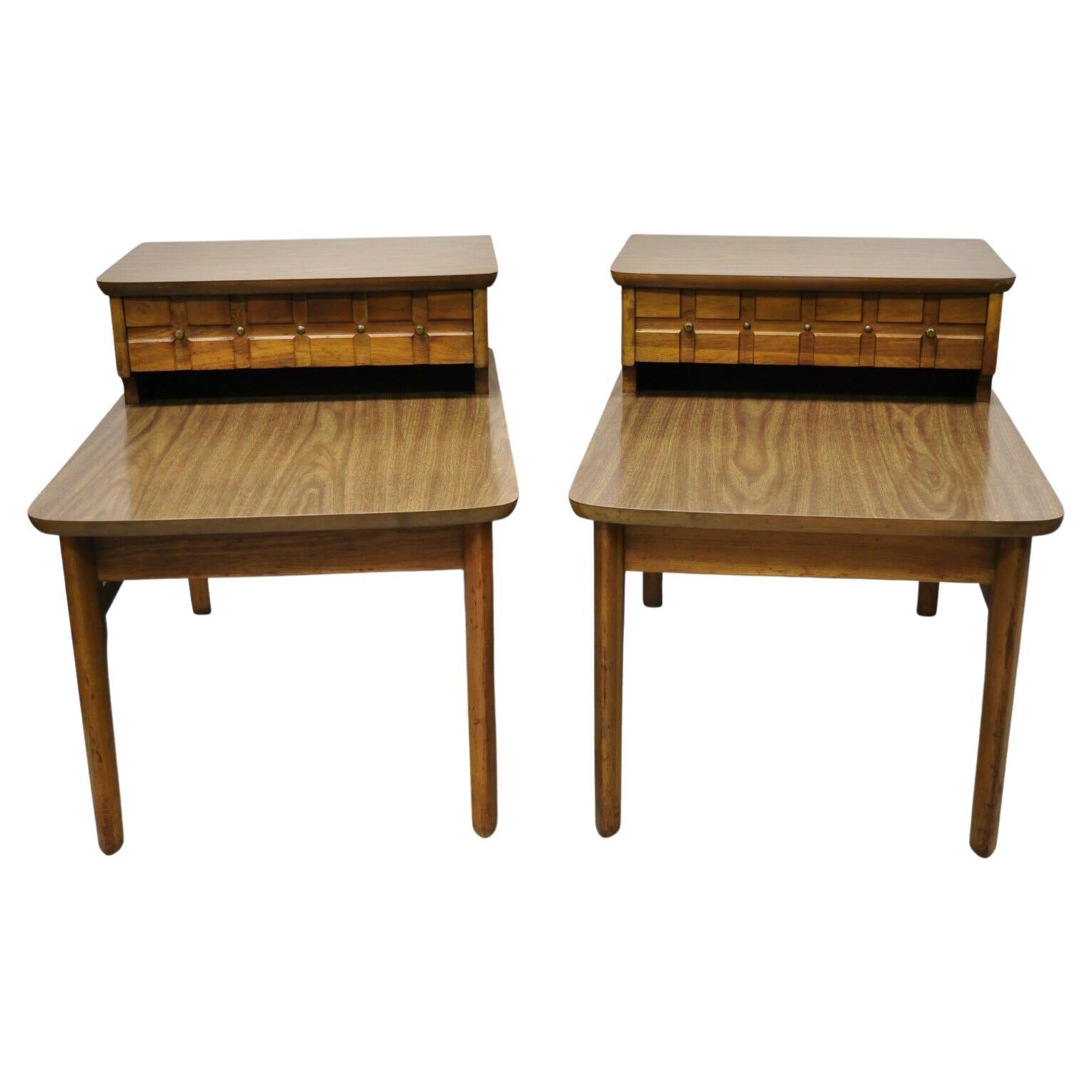 Mersman Mid Century Modern Walnut and Laminate Step Side End Tables - a Pair For Sale