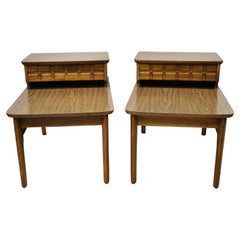 Mersman Mid Century Modern Walnut and Laminate Step Side End Tables - a Pair