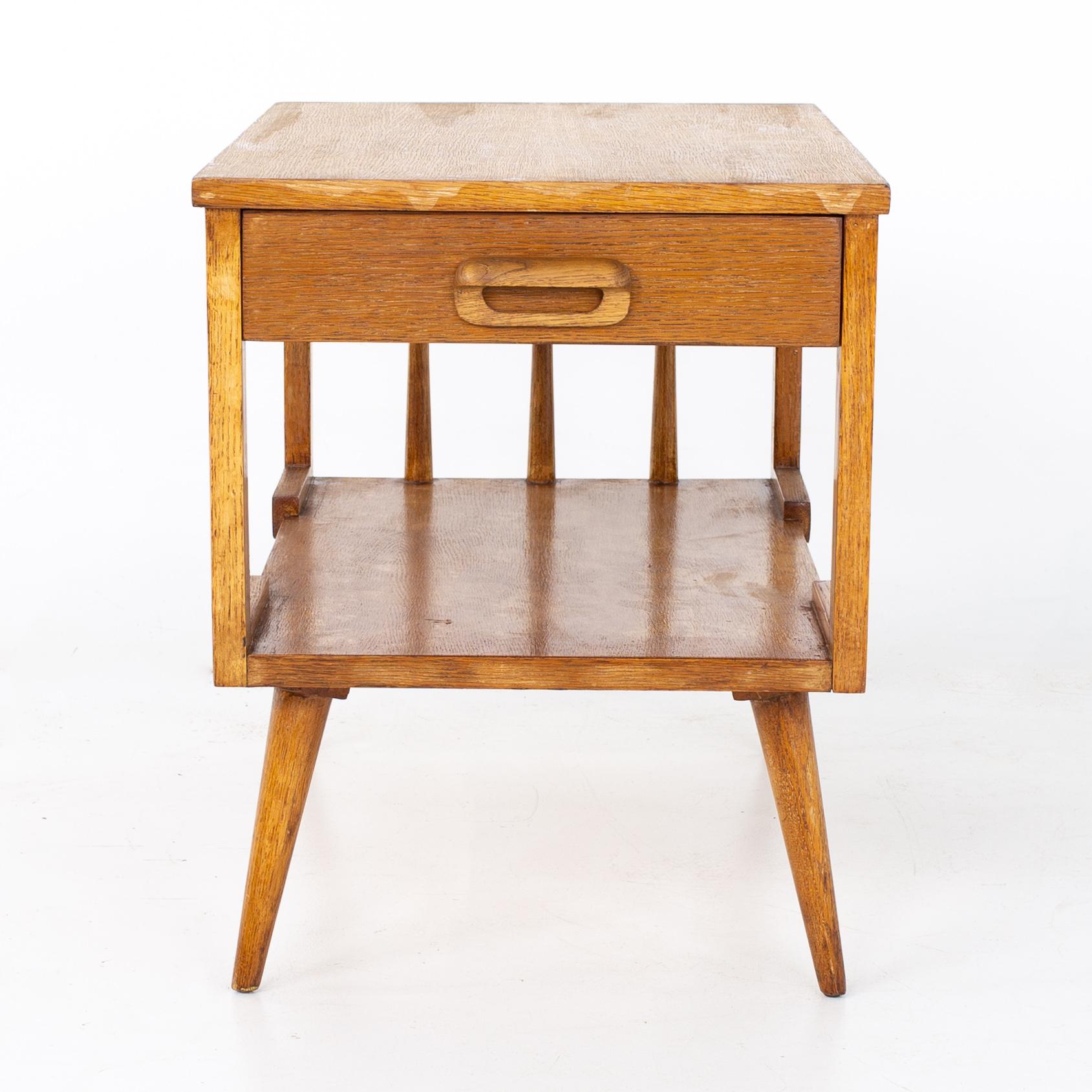 Mid-Century Modern Mersman Mid Century Single Drawer Blonde Oak Nightstand Side End Tables, a Pair
