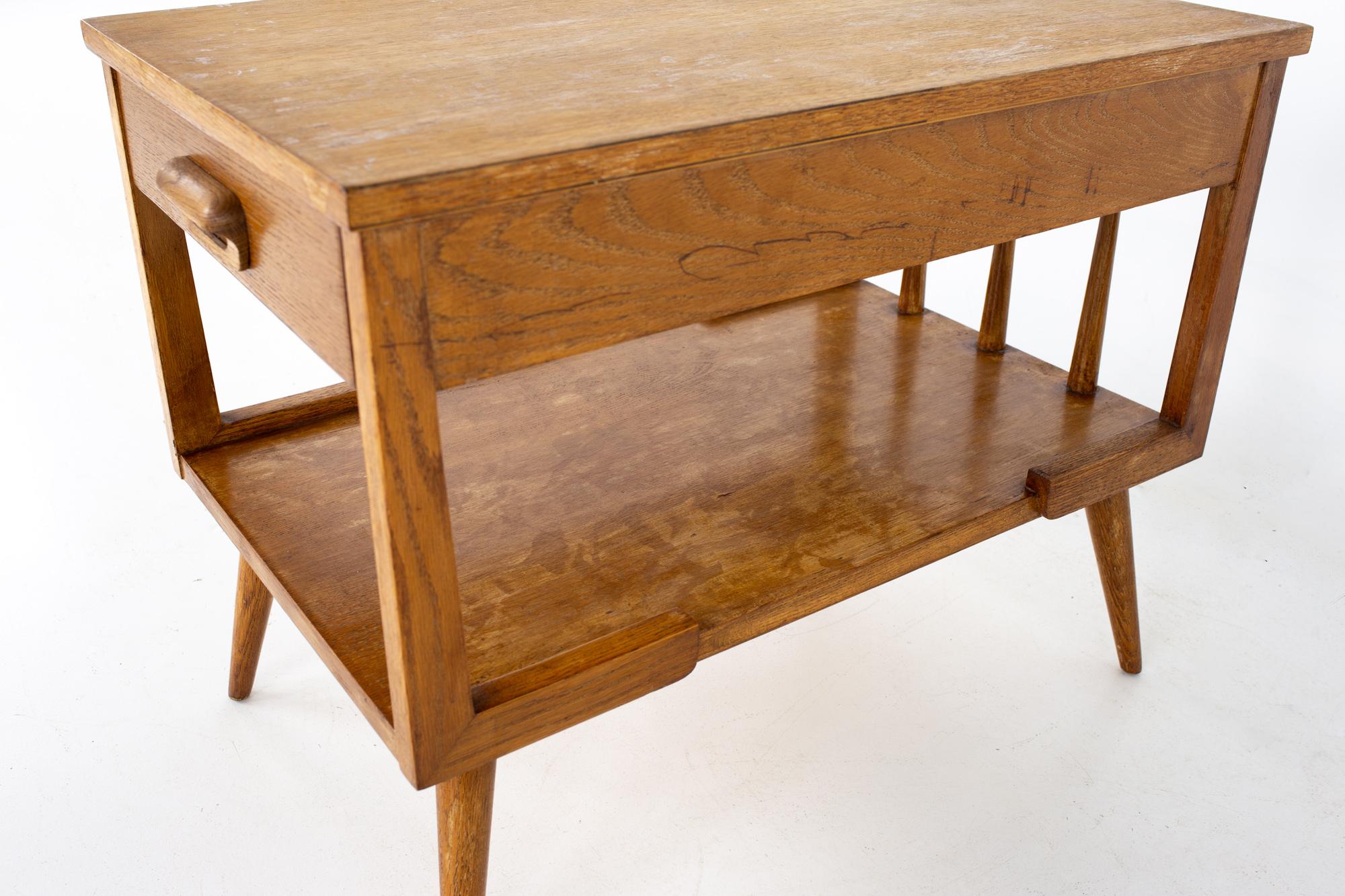 Late 20th Century Mersman Mid Century Single Drawer Blonde Oak Nightstand Side End Tables, a Pair