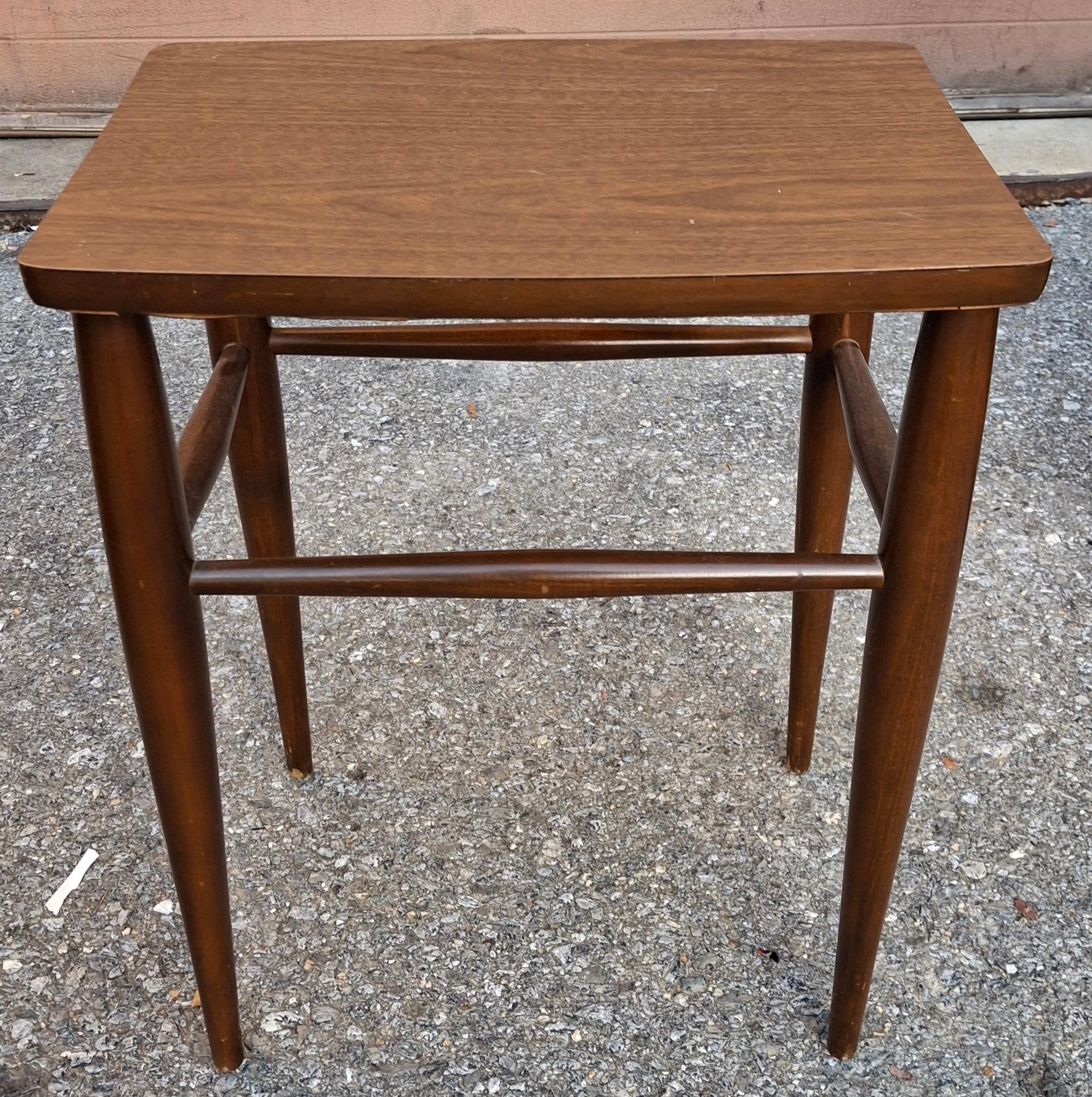 Stained Mersman Mid Century Walnut and Formica Top Small Side Table For Sale