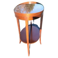 Mersman Tiered Mahogany Inlay Oval Side Table W/ Protective Glass Top