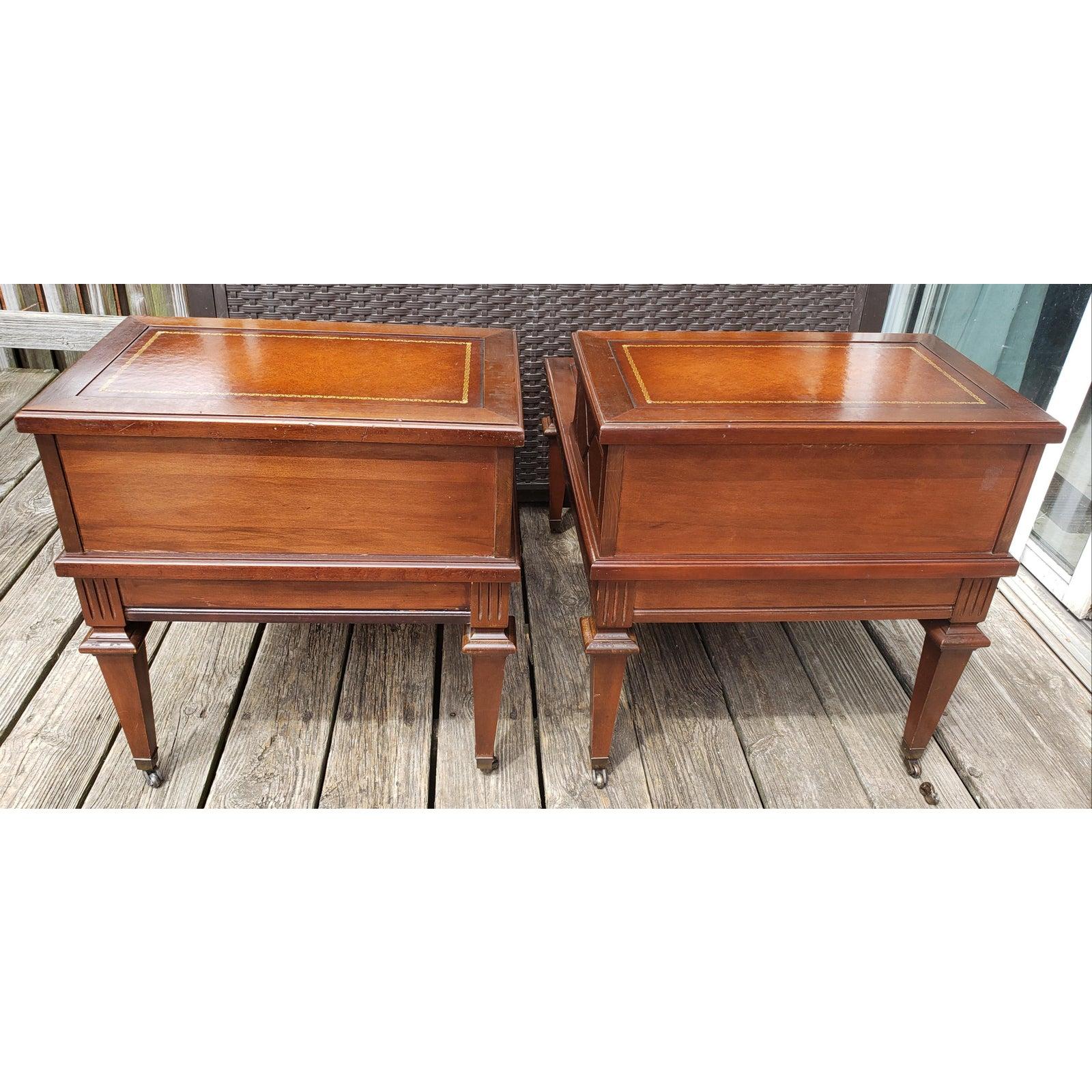 Mersman Two Tier Mahogany Tables with Leather Top Inserts Circa 1960s, a Pair For Sale 1