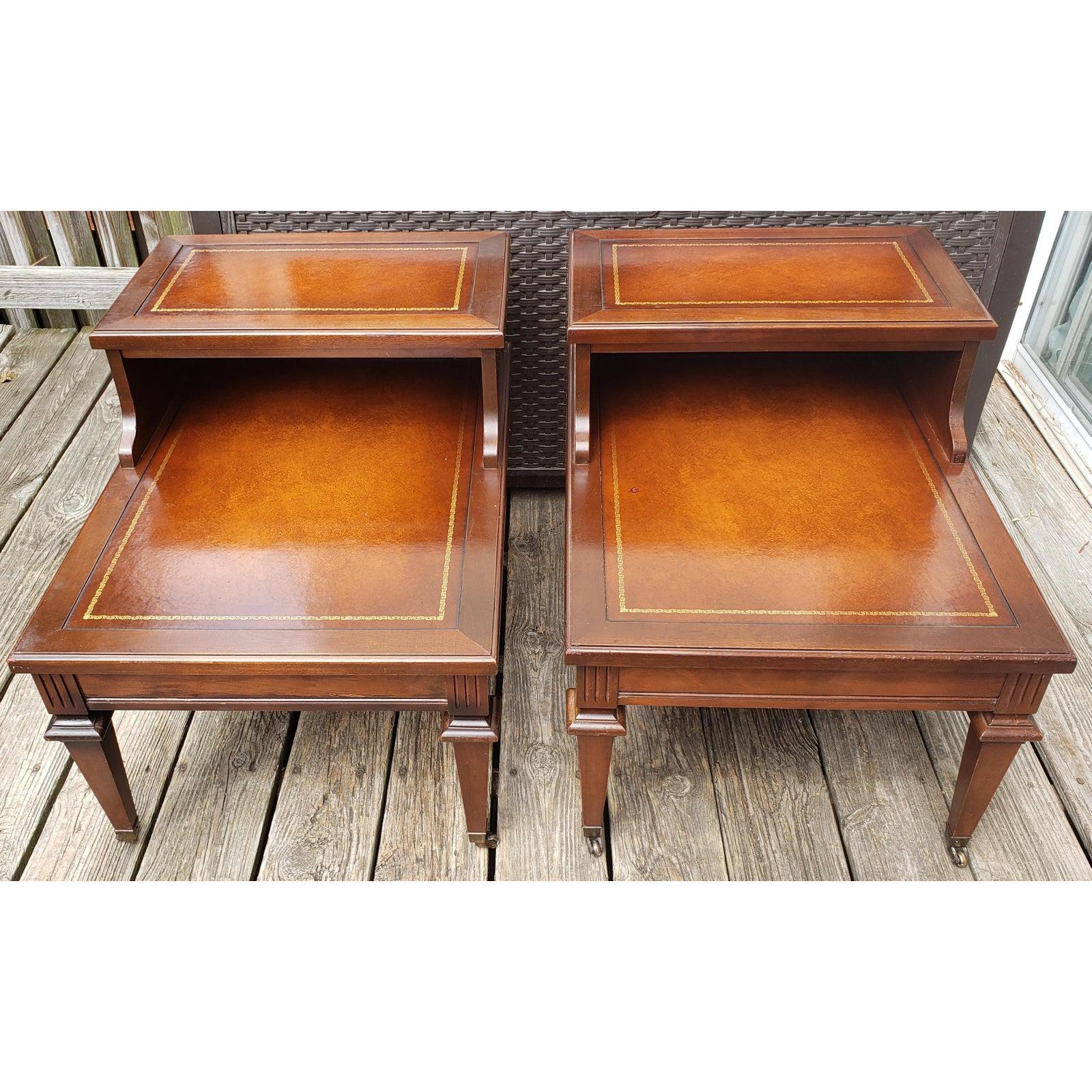Mersman Two Tier Mahogany Tables with Leather Top Inserts Circa 1960s, a Pair For Sale 4