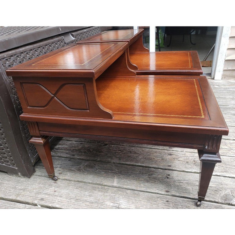 Mersman Two Tier Mahogany Tables with Leather Top Inserts Circa 1960s