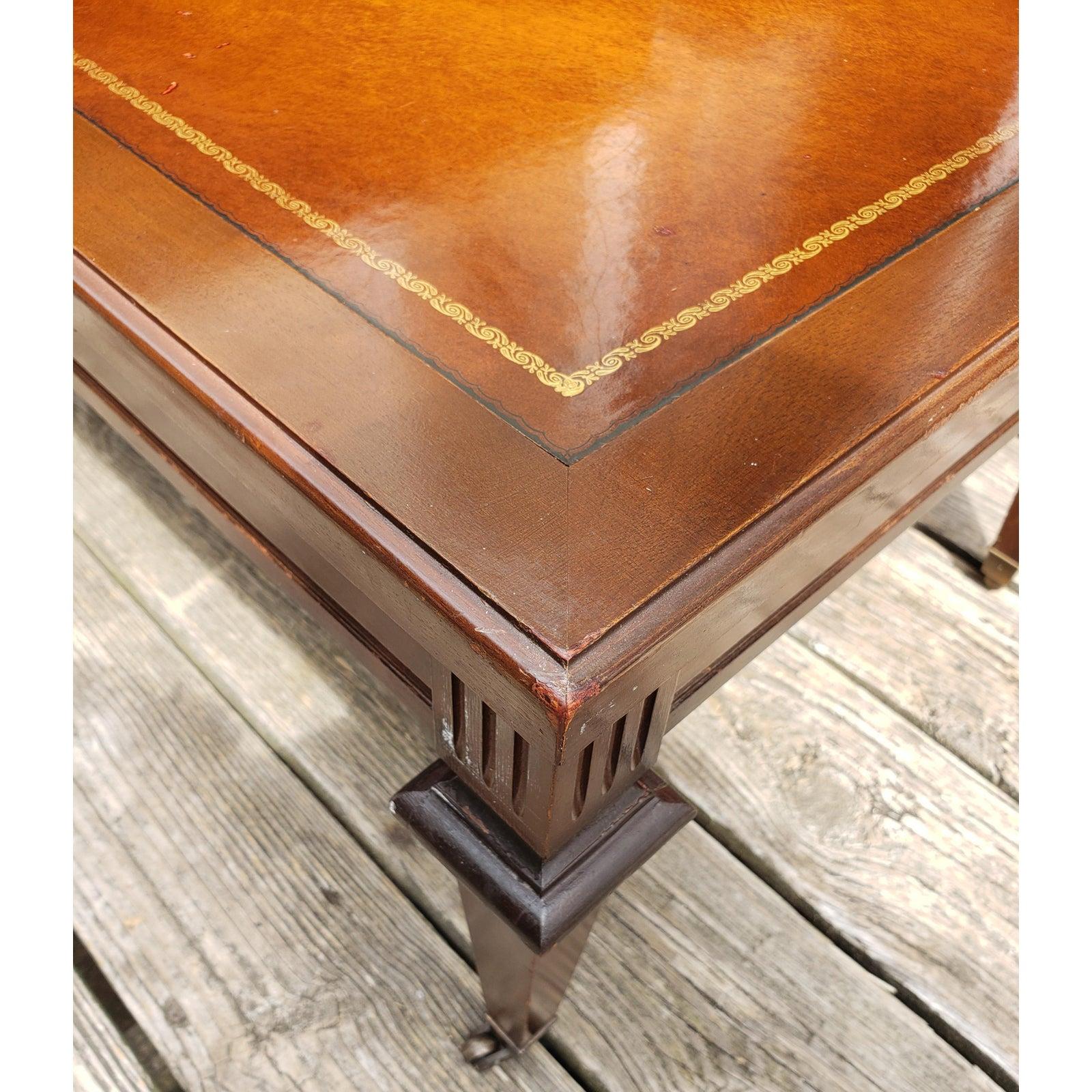 American Mersman Two Tier Mahogany Tables with Leather Top Inserts Circa 1960s, a Pair For Sale