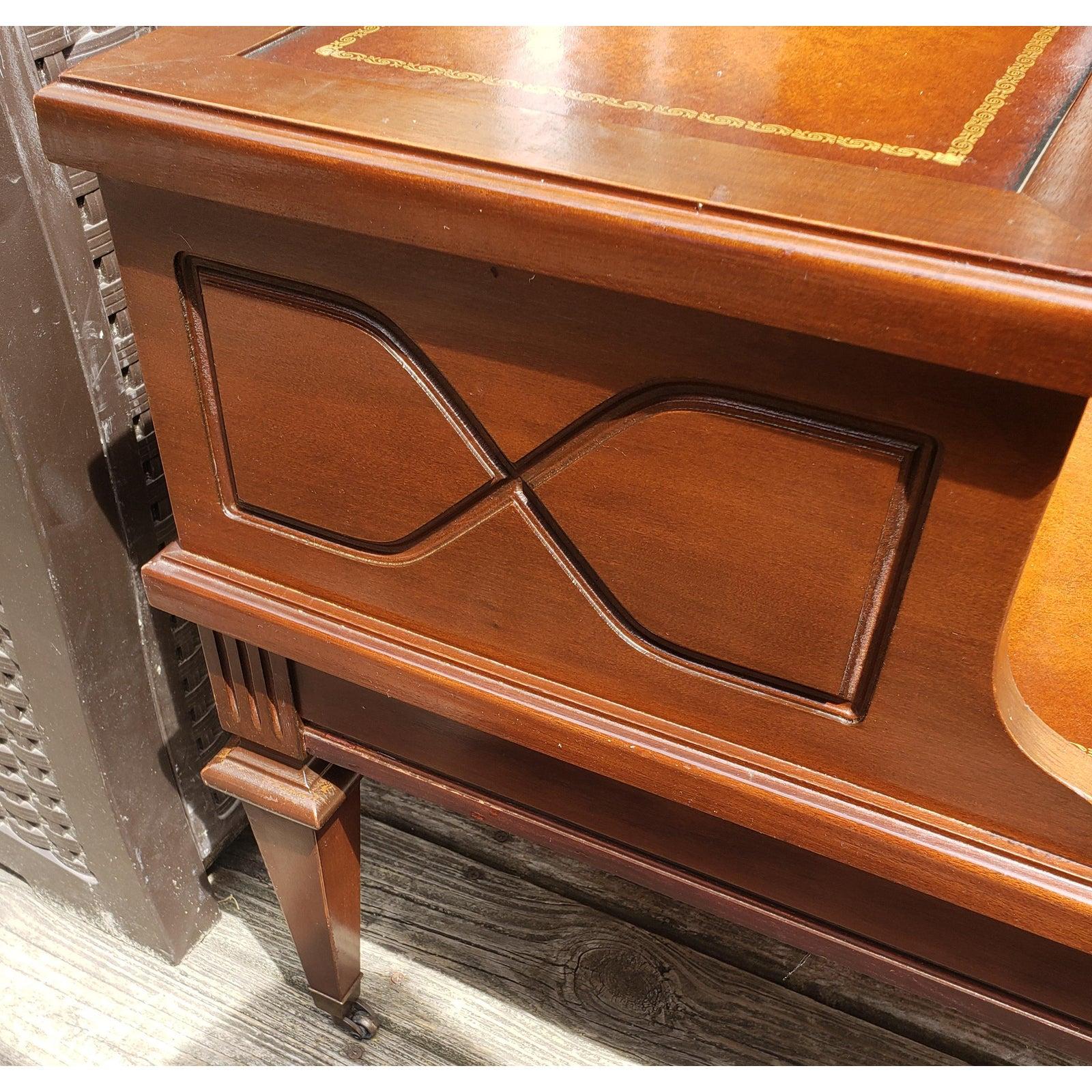 Mersman Two Tier Mahogany Tables with Leather Top Inserts Circa 1960s, a Pair In Good Condition For Sale In Germantown, MD