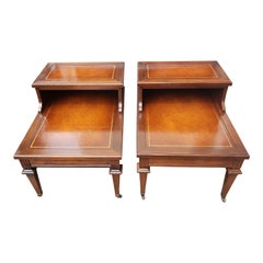 Vintage Mersman Two Tier Mahogany Tables with Leather Top Inserts Circa 1960s, a Pair