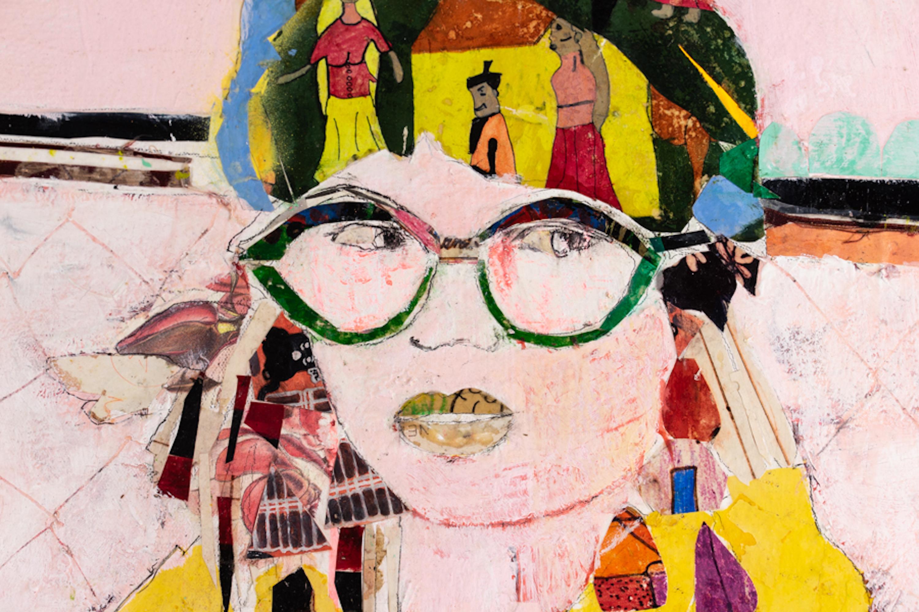 This piece is unframed.

Mersuka Dopazo sees her work as a “travelogue from unexpected territory.” 

The Spanish artist creates large-scale naïve-style collages using fabric and hand-made, natural papers. These special materials are sourced all over