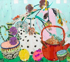 "Still Life IX" Oversized Table Scene Framed Mixed Media on Canvas