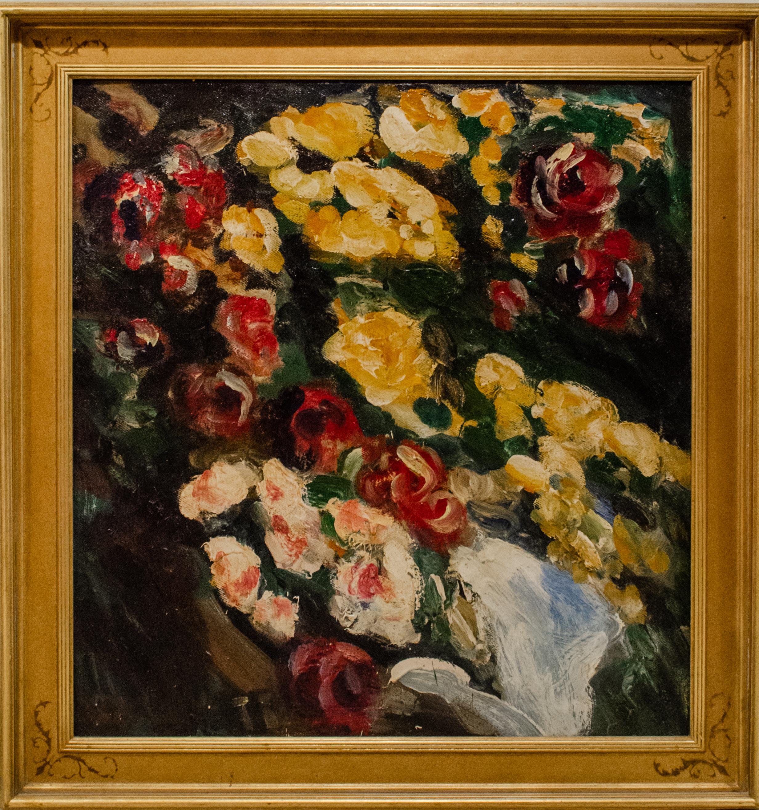Merton Clivette (1868-1931)
No. 183, Flowers!, c. late 19th-early 20th century
Oil on canvas
35 x 32 in.
Framed: 41 1/2 x 39 in.
Inscribed verso: No. 183, Flowers! by Clivette

Clivette was born in Portage, Wisconsin, in 1868 as Merton Clive Cook,