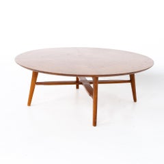 Merton Gershun American Martinsville Style MCM X-Base Round Walnut Coffee Table