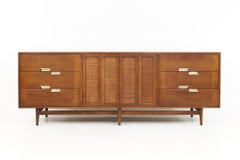 Merton Gershun American of Martinsville Accord MCM Long Walnut and Cane Lowboy