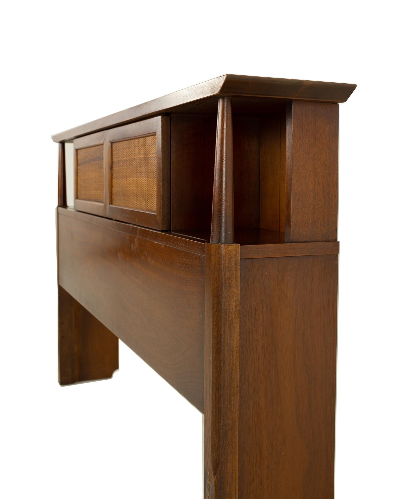 Mid-Century Modern Merton Gershun American of Martinsville MCM Walnut Cane Full Storage Headboard