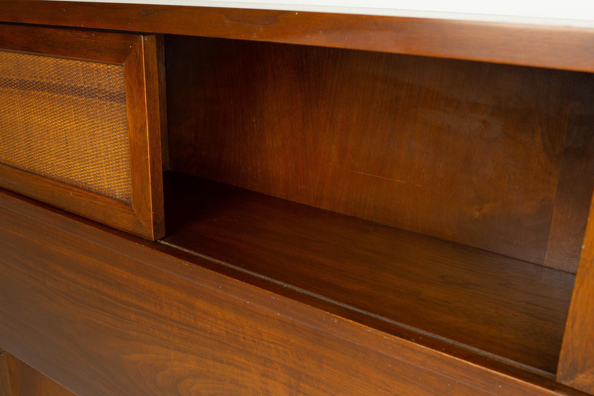 Late 20th Century Merton Gershun American of Martinsville MCM Walnut Cane Full Storage Headboard