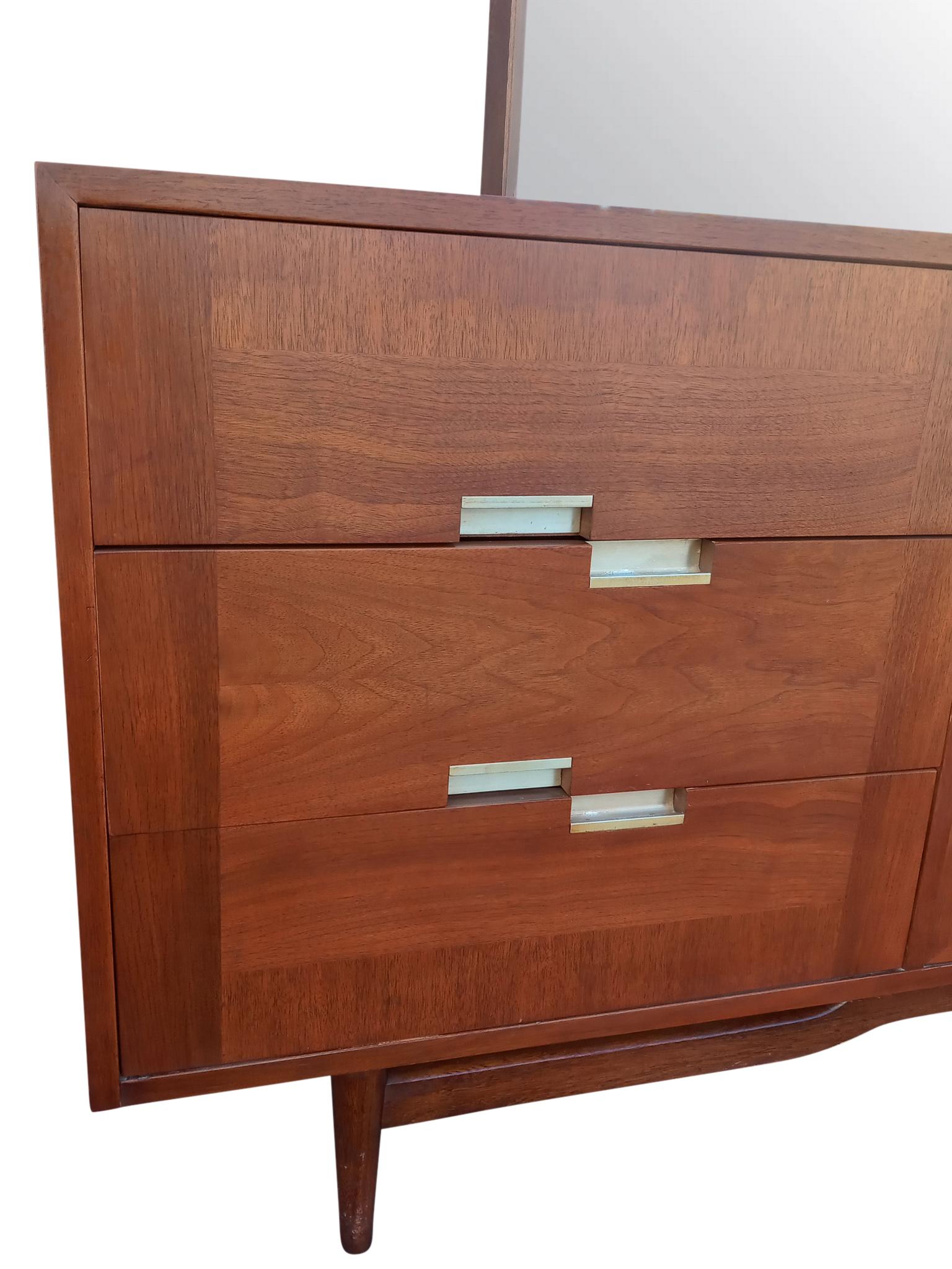 Mid-20th Century Merton Gershun American of Martinsville Walnut Acclaim Dresser & Mirror MCM Era