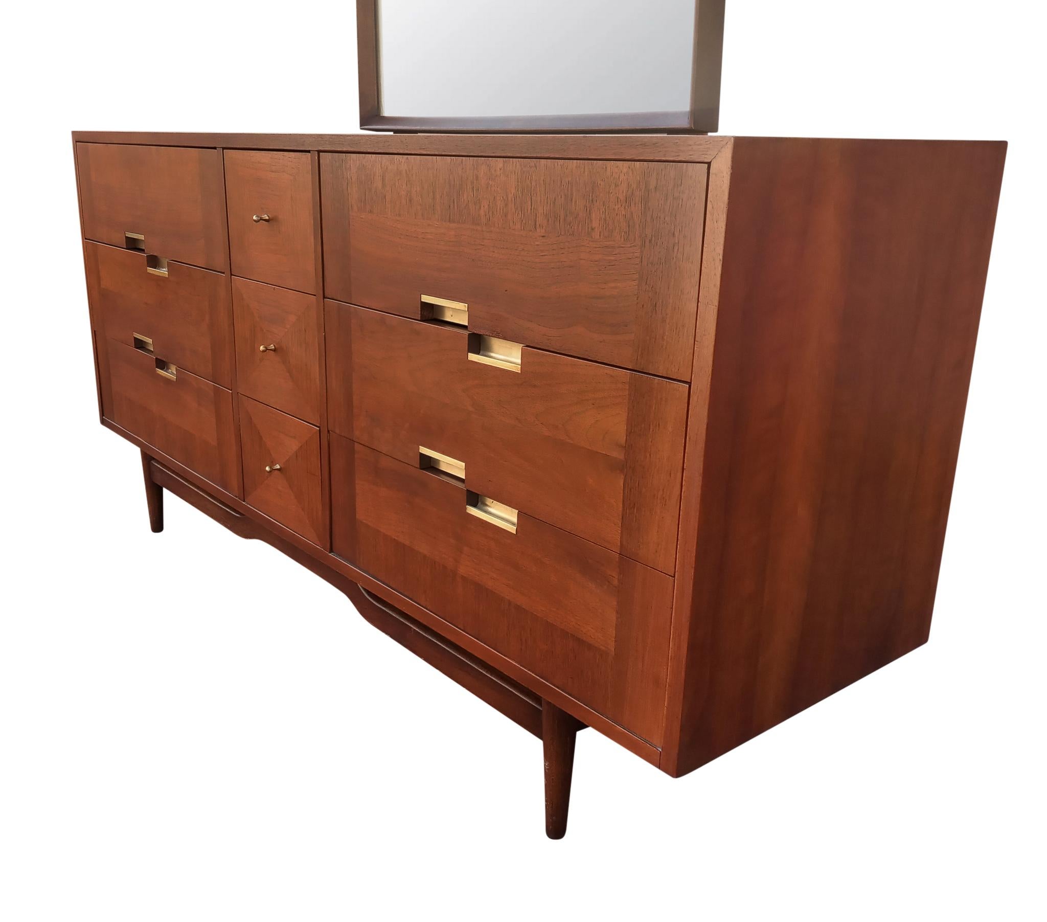 Merton Gershun American of Martinsville Walnut Acclaim Dresser & Mirror MCM Era 1