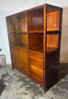 Merton Gershun American of Martinsville Walnut / Brass Display, Cocktail Cabinet
