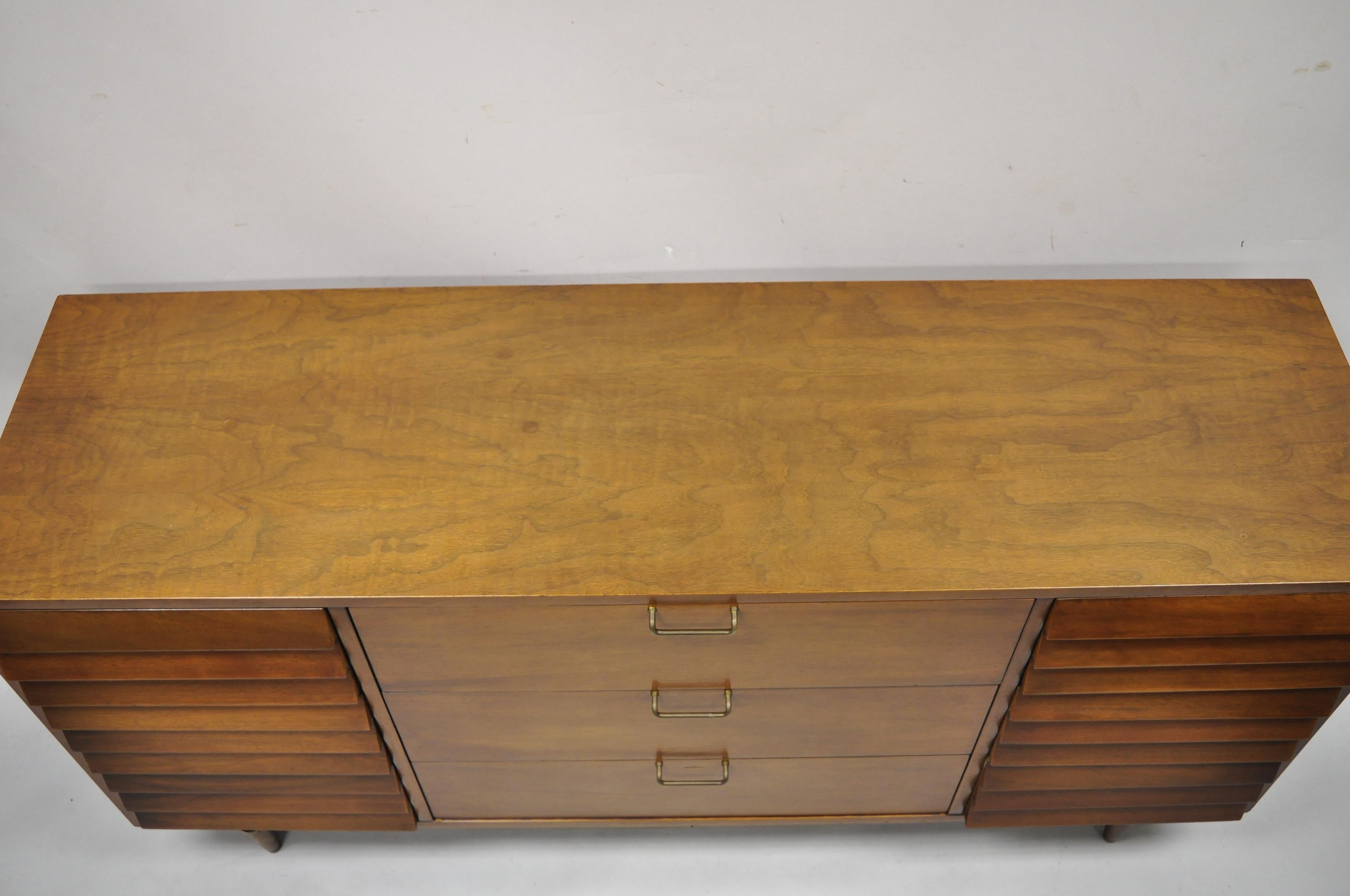20th Century Merton Gershun American of Martinsville Walnut Louvered Credenza Cabinet Dresser