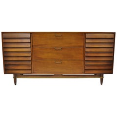 Merton Gershun American of Martinsville Walnut Louvered Credenza Cabinet Dresser