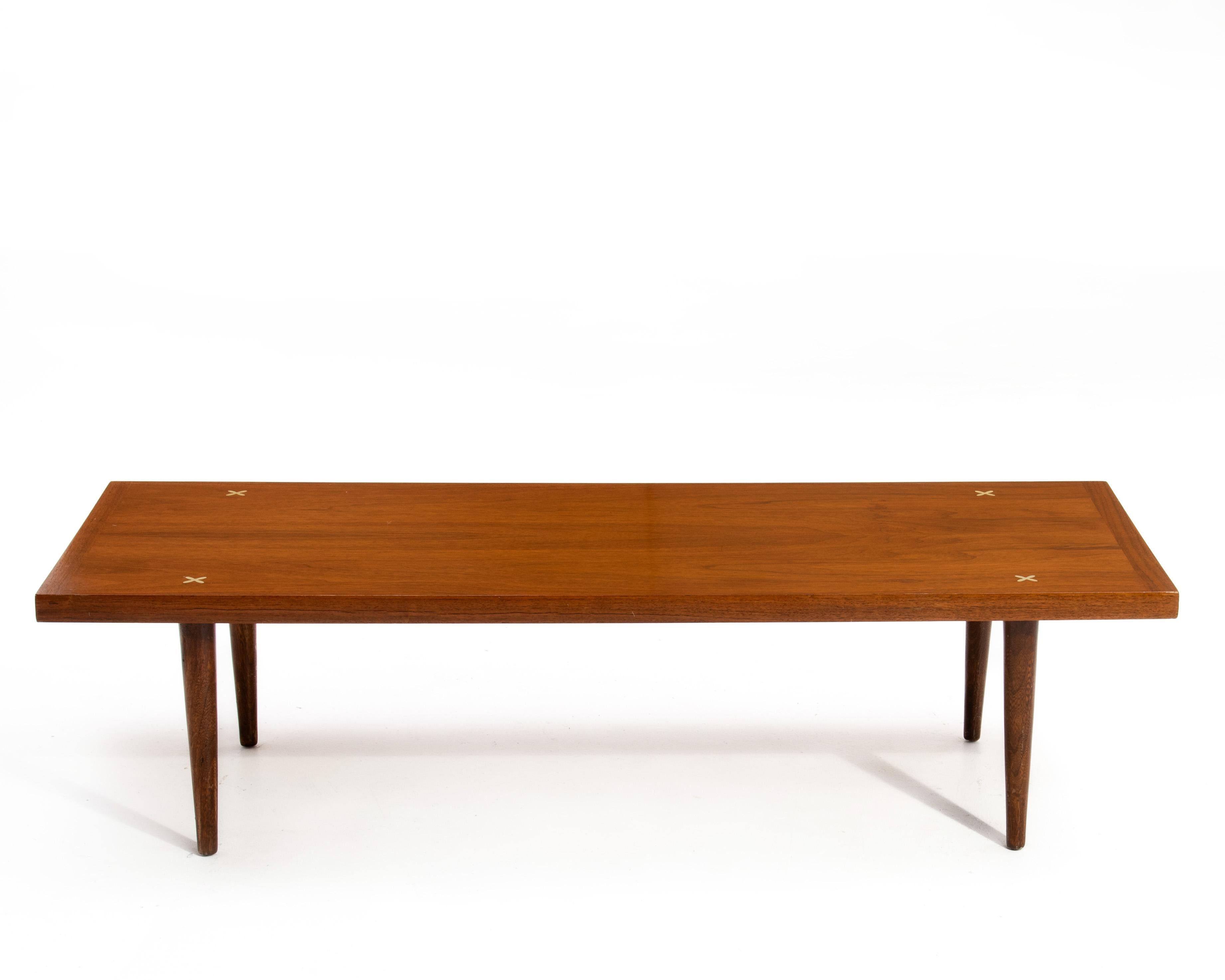 Merton Gershun American of Martinsville X Inlaid Walnut Coffee Table In Good Condition In Forest Grove, PA